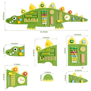Beright Dinosaur Activity Wall Busy Board Panels, Montessori Sensory Toys, Toddler Learning Activity Center, Perfect For Toddler Playroom & Children'S Daycare, Green
