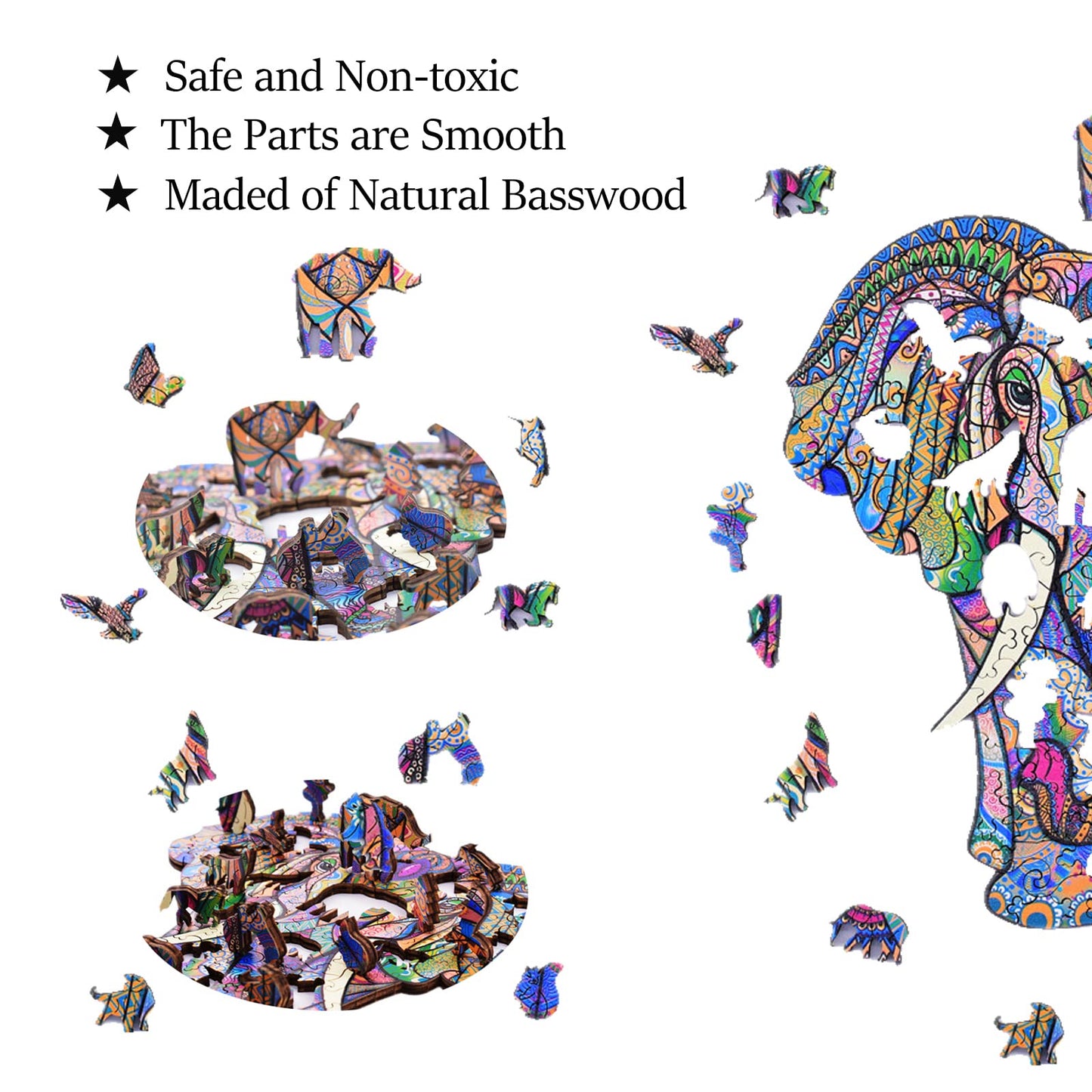 Wentufin - 150 Pieces Wooden Jigsaw Puzzles For Adults Large Size Wood Cut Puzzles Elephant Wooden Jigsaw Puzzles Gift For Chris
