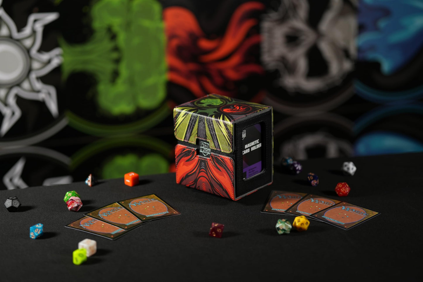 Ai protective covering MTG Commander 100+ Card Custom Art Deck Box With Storage (Green/Red)