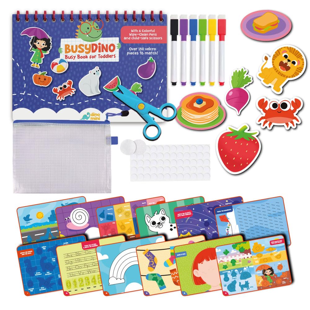 DINO MINI BusyDino - Busy Book for Toddlers 3-5 - Toddler Activity Book with Cutting Activities - Montessori Toys for 3 Year Old