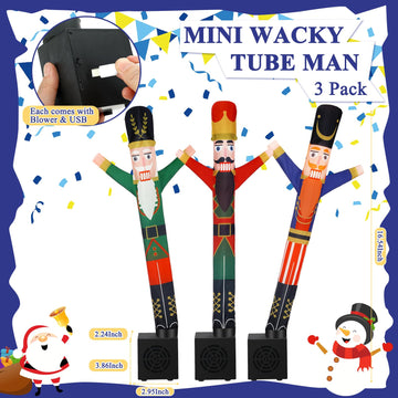 Poen 3 Pcs Winter Mini Inflatable Tube Man Gift Wacky Waving Inflatable Tube Guy With Blower Desktop Mini Dancer Tubes Man Gift For Winter Man Women Birthday Party Decoration(Nutcracker)