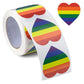 250 Rainbow Stripe Heart Stickers for LGBTQ Pride Parades and Events | Rainbow Flag Heart Shaped Stickers on a Roll
