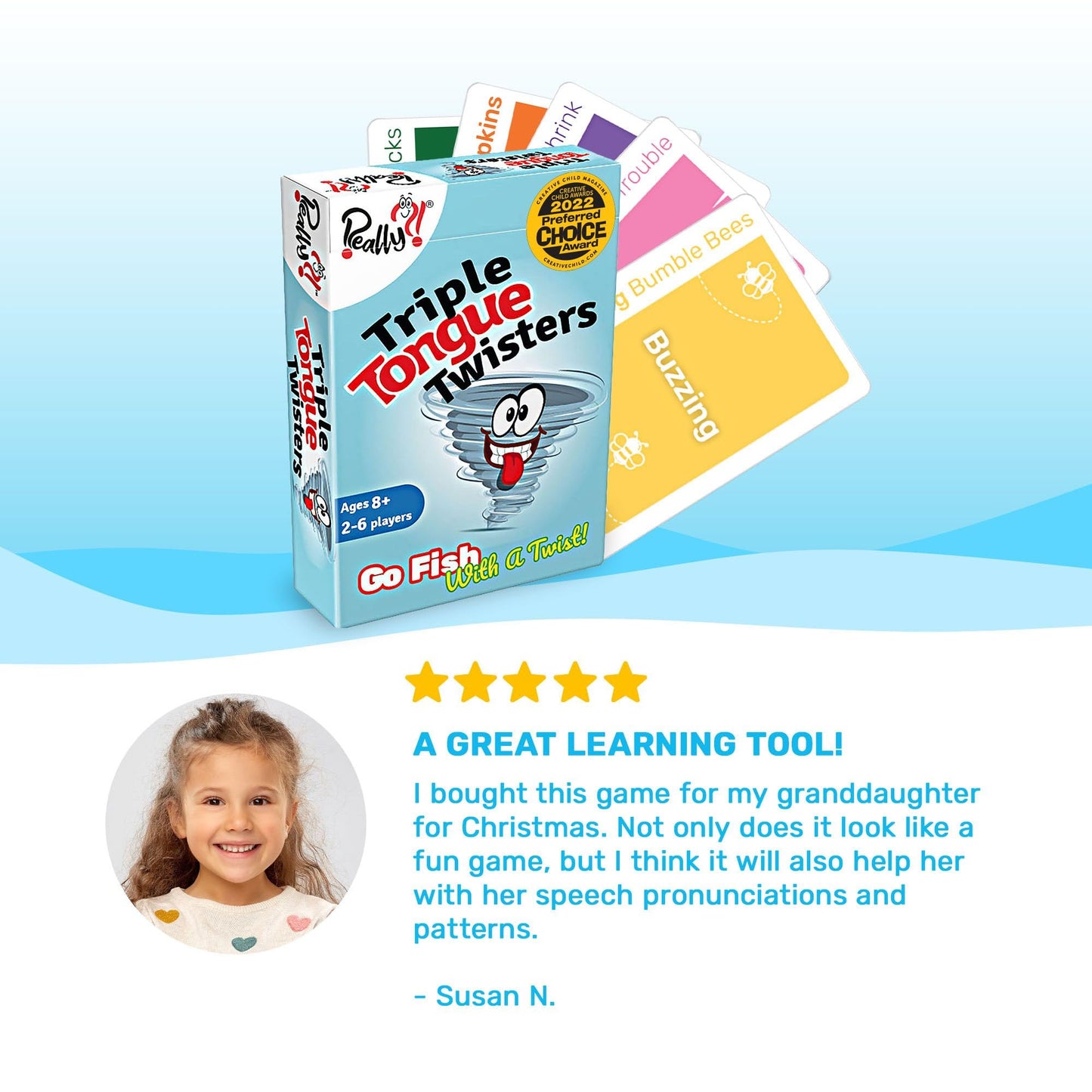 Really?! Triple Tongue Twisters - Go Fish with A Twist, Hilarious Family Party Speech & Memory Card Game, Ages 8+