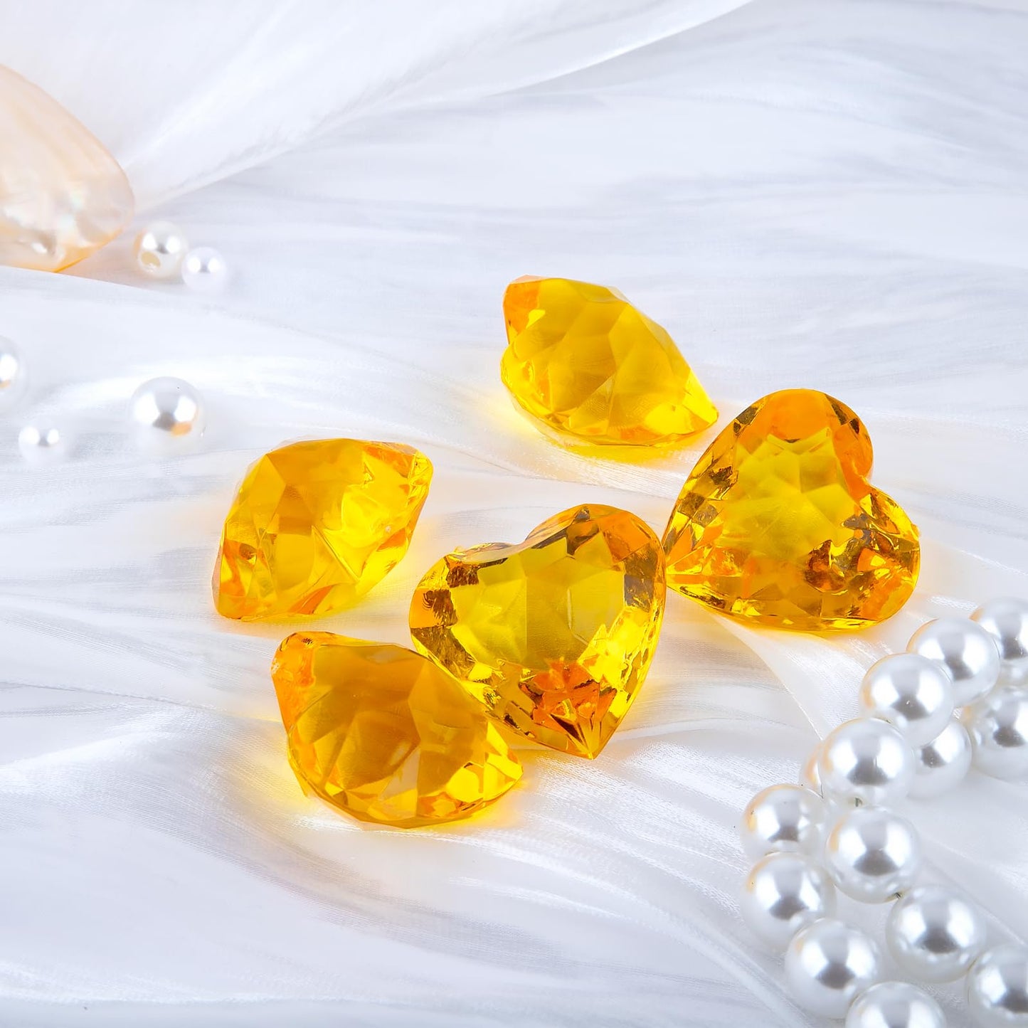 Niceup 30pcs Heart Gemstones Diamond Diving Pool Toys 1.57in Small Crystal Acrylic 3D Gems Heart Shape Gemstones for Mermaid Treasure Hunt Party Favors (Orange)