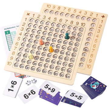 2 In 1 Multiplication Addition Math Board Game For Kids - Wooden Montessori Math Toys For Girls Boys 4 5 6 7 8 9 Years Old Wood Double Sided Board Table Dice Card Games For Family