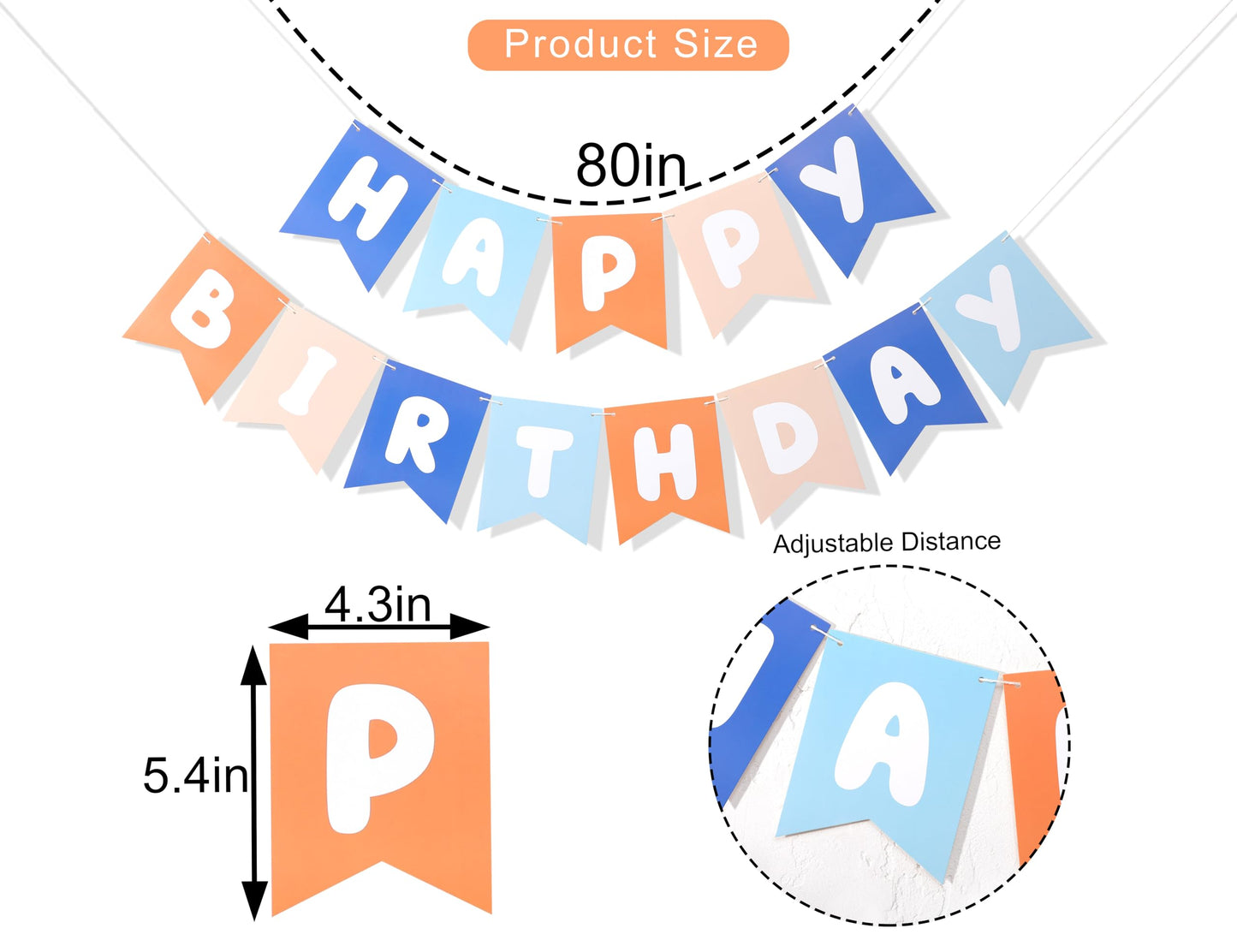 Light Blue Navy Brown Orange Happy Birthday Banner - Birthday Party Decoration for Boys, Happy Birthday Garland Inspired by Blue