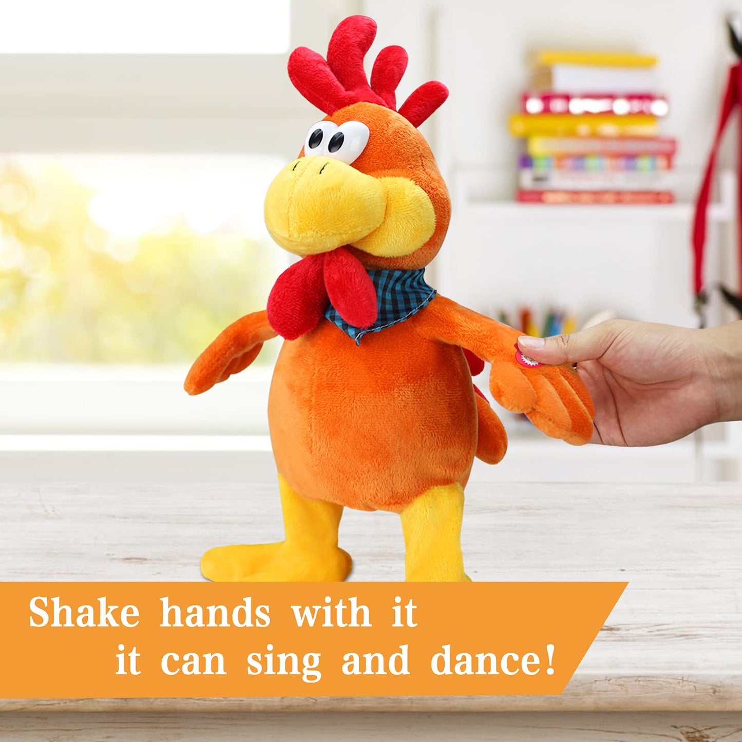 Sdenow Musical Squawking Chicken Stuffed Animal Walking Singing Waving Rooster Fun Electronic Interactive Animation Plush Toys G