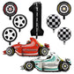 Number 1 Race Car Balloons, 43 Inch Race Car Party Decorations, Wheel Tire Balloons, Black And White Checkered Foil Balloons, Ca