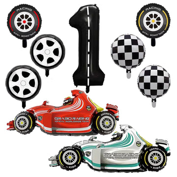 Number 1 Race Car Balloons, 43 Inch Race Car Party Decorations, Wheel Tire Balloons, Black And White Checkered Foil Balloons, Ca