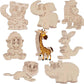 Curious Button Set Of 24 Pcs Unfinished Wood Animal Jungle Cutouts, Wooden Crafts To Paint For Kids, Forest Animal Shapes Slice 