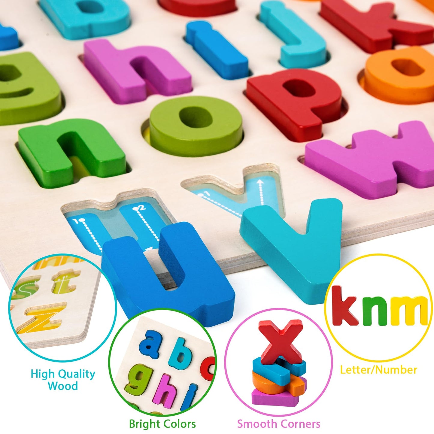 Alphabet Puzzle Wooden Puzzles for Toddlers 3 4 5 Year Old, ABC Puzzle Shape Alphabet Learning Puzzles Toys with Puzzle Board &
