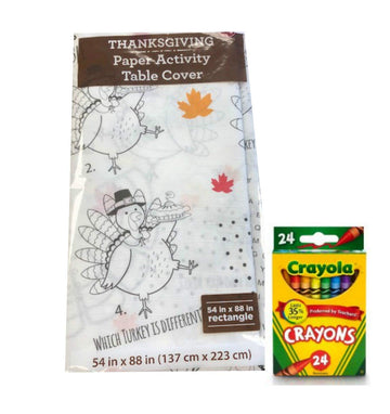 Coloring Activity Tablecloth Happy Thanksgiving Bundle - 24 Count Crayola Crayons 1 Party Tablecloth