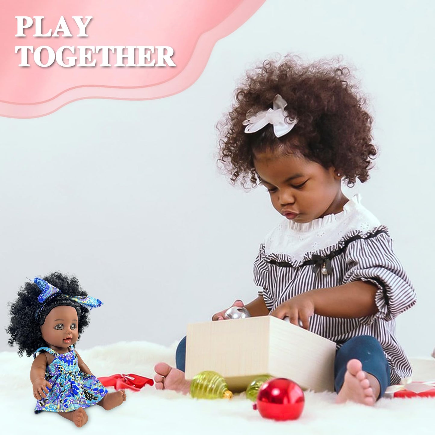 Nice2You Black Baby Doll For Girl, 10 Inch African American Black Doll With Dress, Reborn Realistic Baby Doll For Kids Aged 1 2 3 4 5, Small Silicone Black Doll Toy With Curly Hair For Birthday