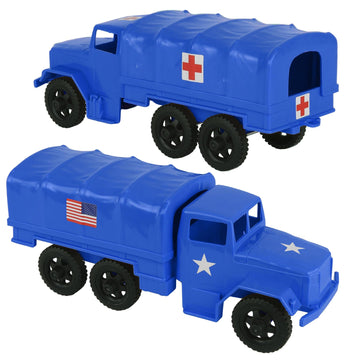 TimMee Plastic Army Men TRUCKS - Blue M34 Deuce and a Half Cargo Vehicles US Made