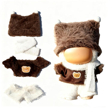 17cm Doll Clothes Set(NO Doll) - Cute Knit Sweater & Handcrafted Crochet Skirt  enhanced Fashion Dresses  Soft Stretch Fabric Costume Accessories Brown Winter Hat Scarf Suit