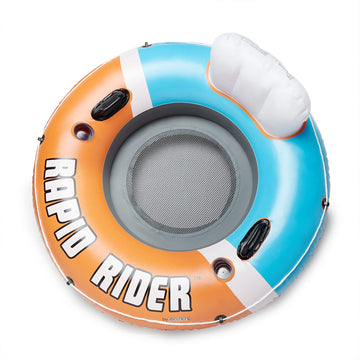 Bestway Hydro-Force Rapid Rider Inflatable River Tube Water Float For 1 Person With Built-In Backrest, Handles, And Cupholders, Orange
