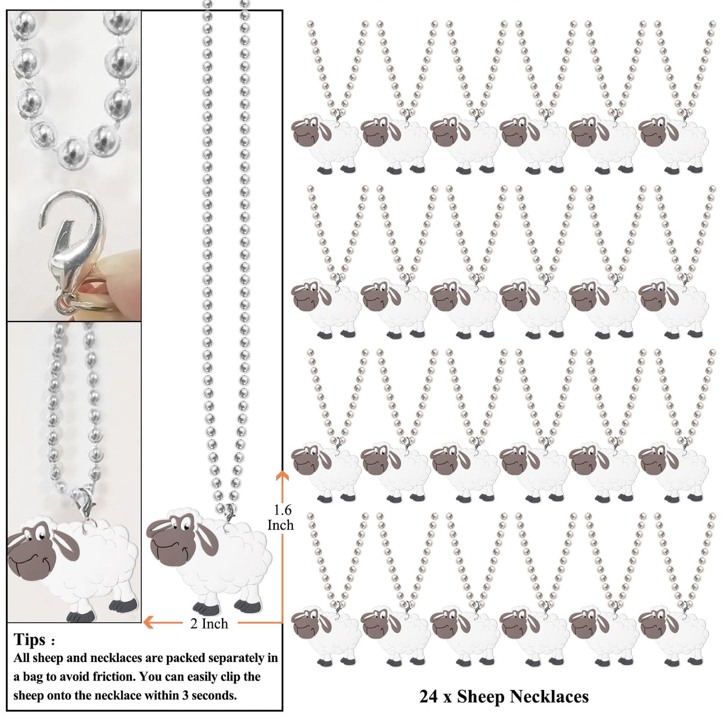 KeeStar 24 Pack Sheep Necklace Party Favors for Farm Animal Baby Shower, Barnyard Themed Party, Birthday, School Carnival Reward