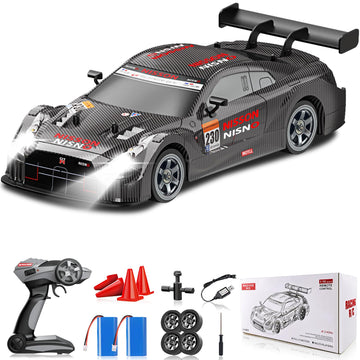 Sakeye RC Drift Car - 2.4GHz 4WD Hobby Racing Car, Black, with Lights and Drifting Tires, Rechargeable, For Adults & Kids