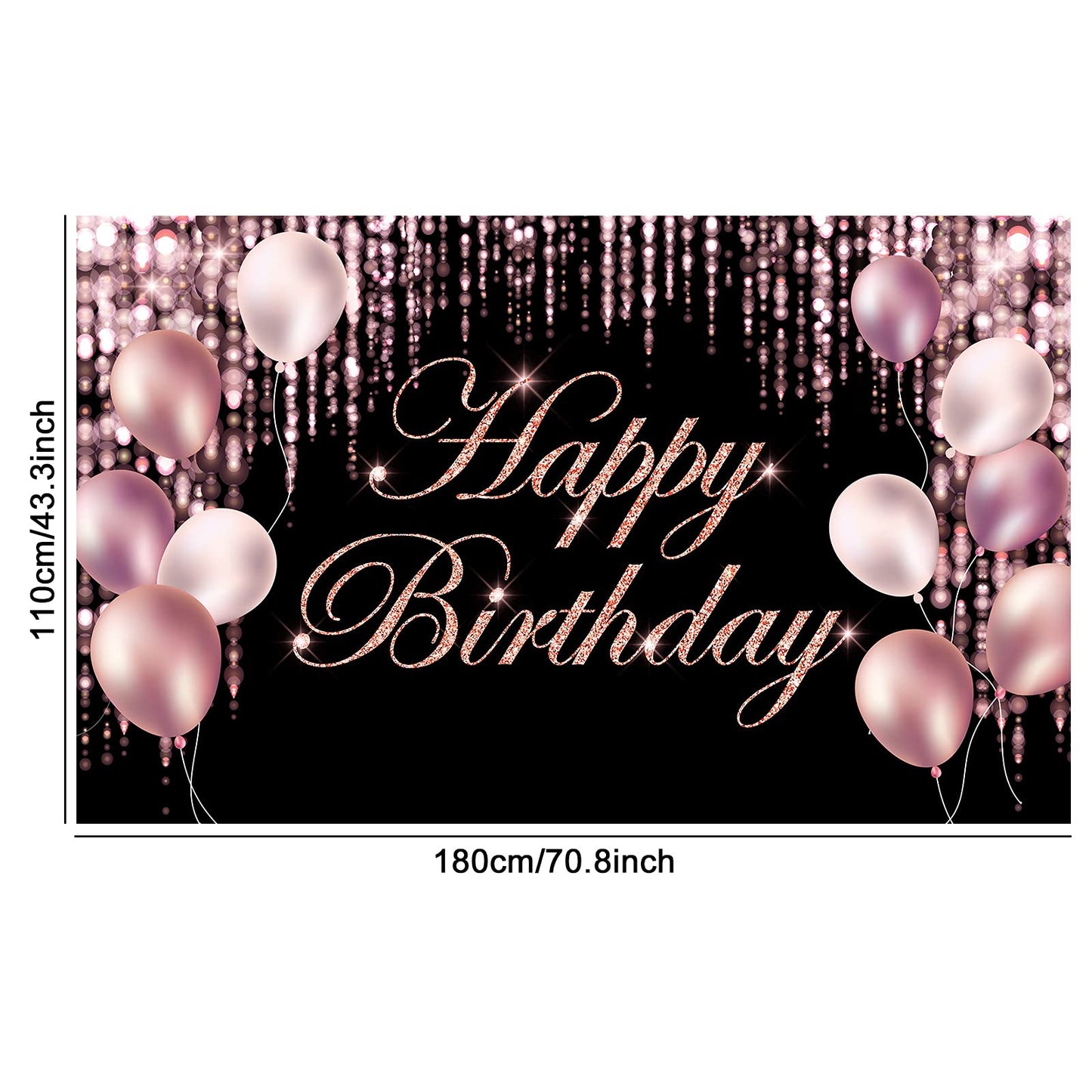 Rose Black Happy Birthday Banner Backdrop Large Yard Sign Background Its My Birthday Backdrop Baby Shower Party Indoor Outdoor