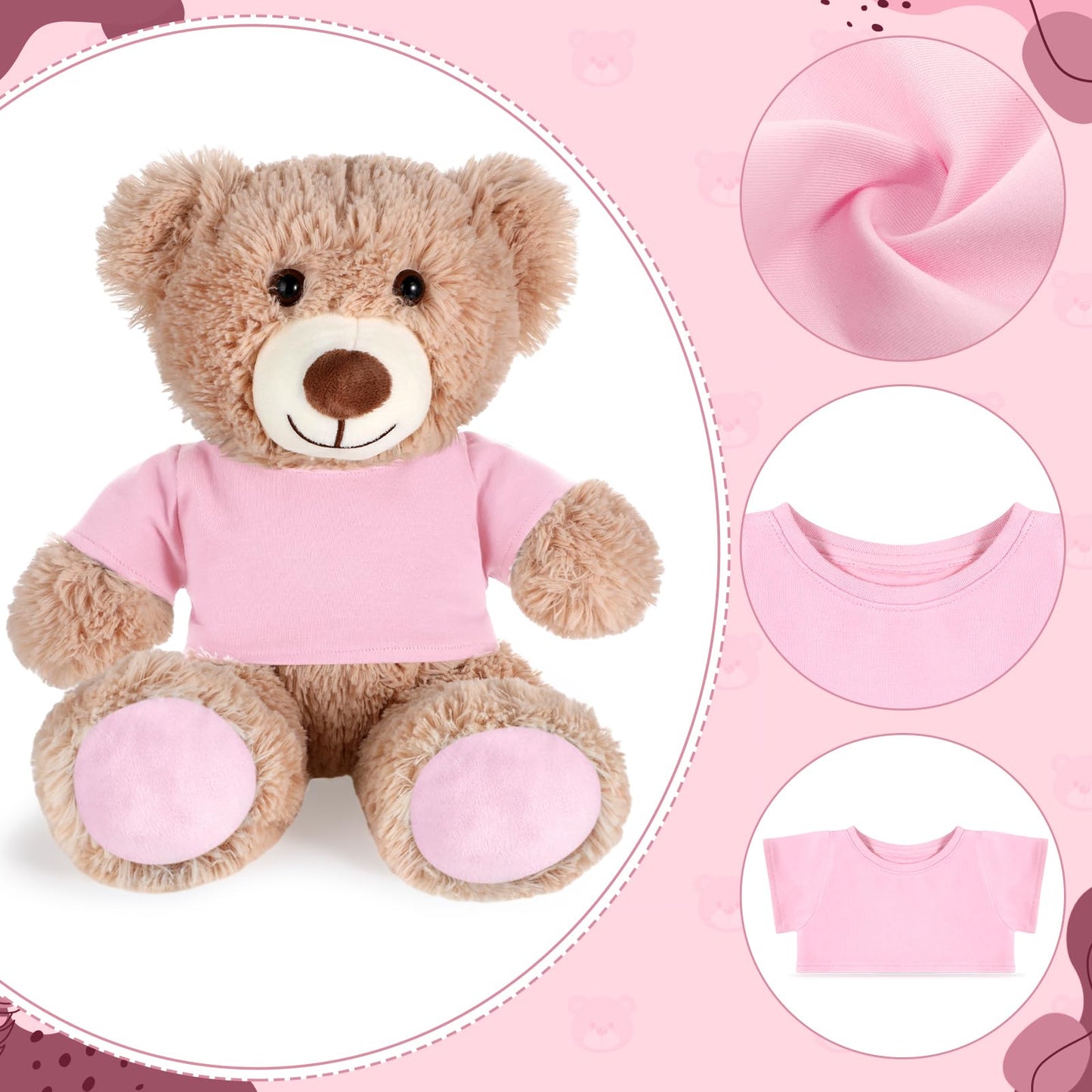 Roundfunny Bear Tee Shirt Fit 14-18Inch Bear Clothes Stuffed Animal Clothes Shirt Basic Stuffed Bears Dolls Shirt, Light Pink