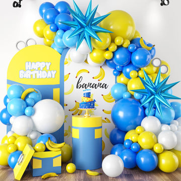 Yellow Blue White Balloon Arch Kit,Cartoon Theme Balloons Garland Kit With Star Balloons For Kids Cartoon Sponge Birthday Baby Shower Sponge Bob Party Supples