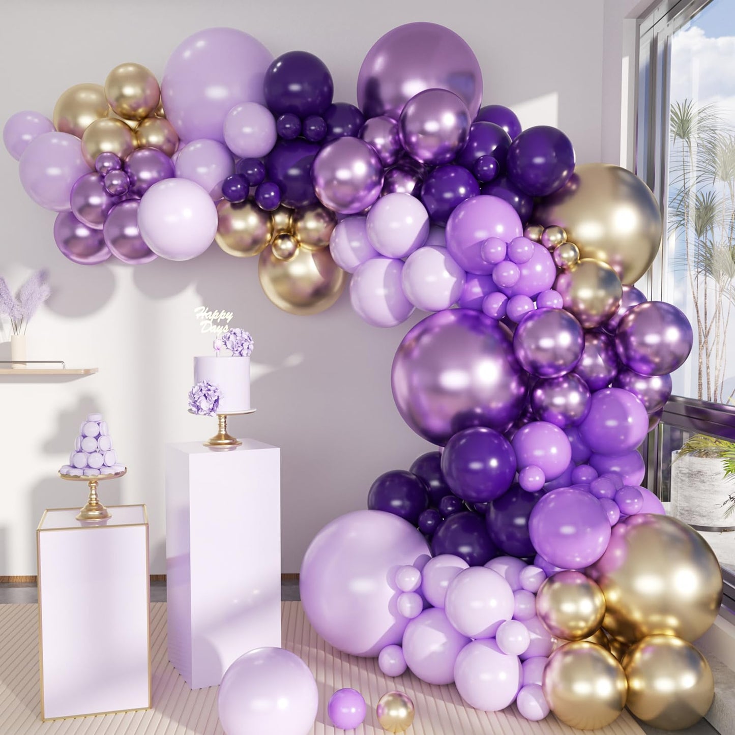 Mebay Grey Violet Maca Purple Gold Balloons Garland Arch Kit, 146Pcs Latex Balloons Different Sizes 18 12 10 5 Inch For Party De