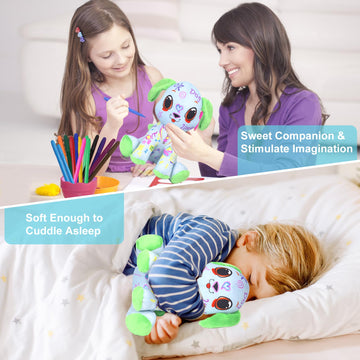 Drawmytoy Coloring Plush Toy With 12 Washable Markers For Little Girls Doodle Dolls Arts And Crafts Soft Diy Washable Doodle Stuffed Animal Toy For Kids Ages 4-6 Birthday (Green Puppy)