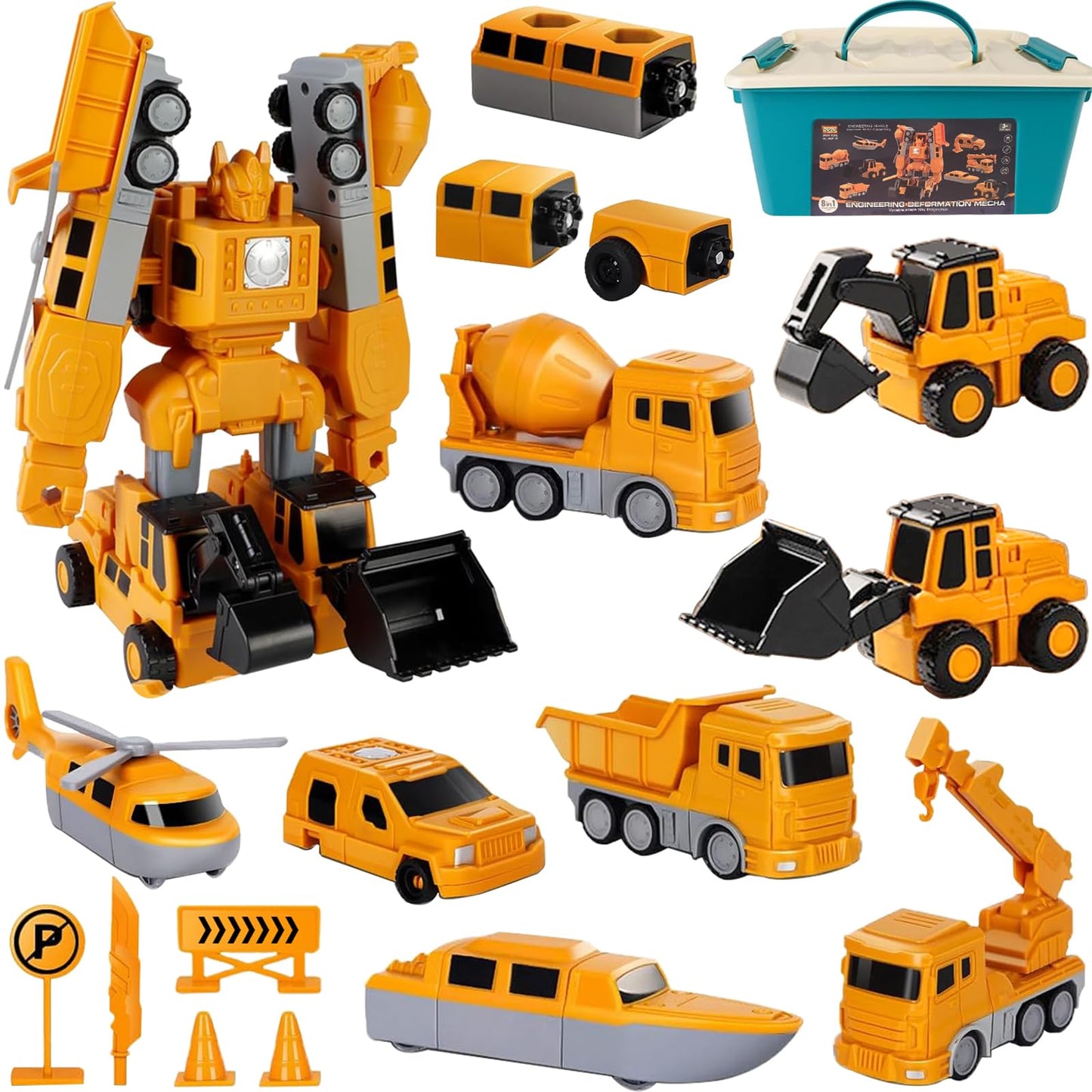 Magnetic Transform Engineering Car Assembled Toys, Construction Vehicles With Storage Box, 7 In 1 Robot Toys Set, Magnetic Block