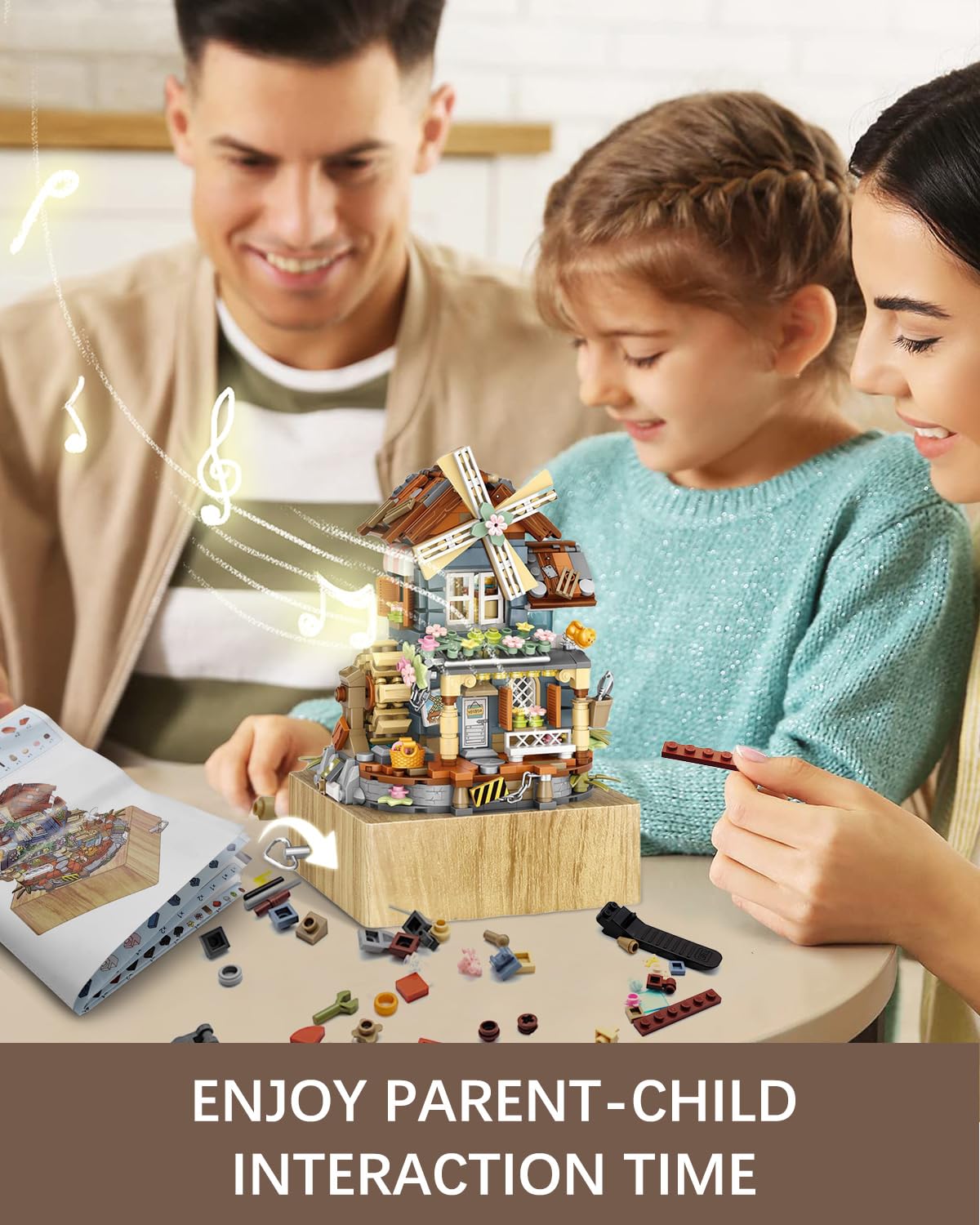 Noziaa Music Box Building Blocks Set, Japanese Rustic Style Windmill House Toy Set, Mini Farm House Moc Creative Model, Gifts Id