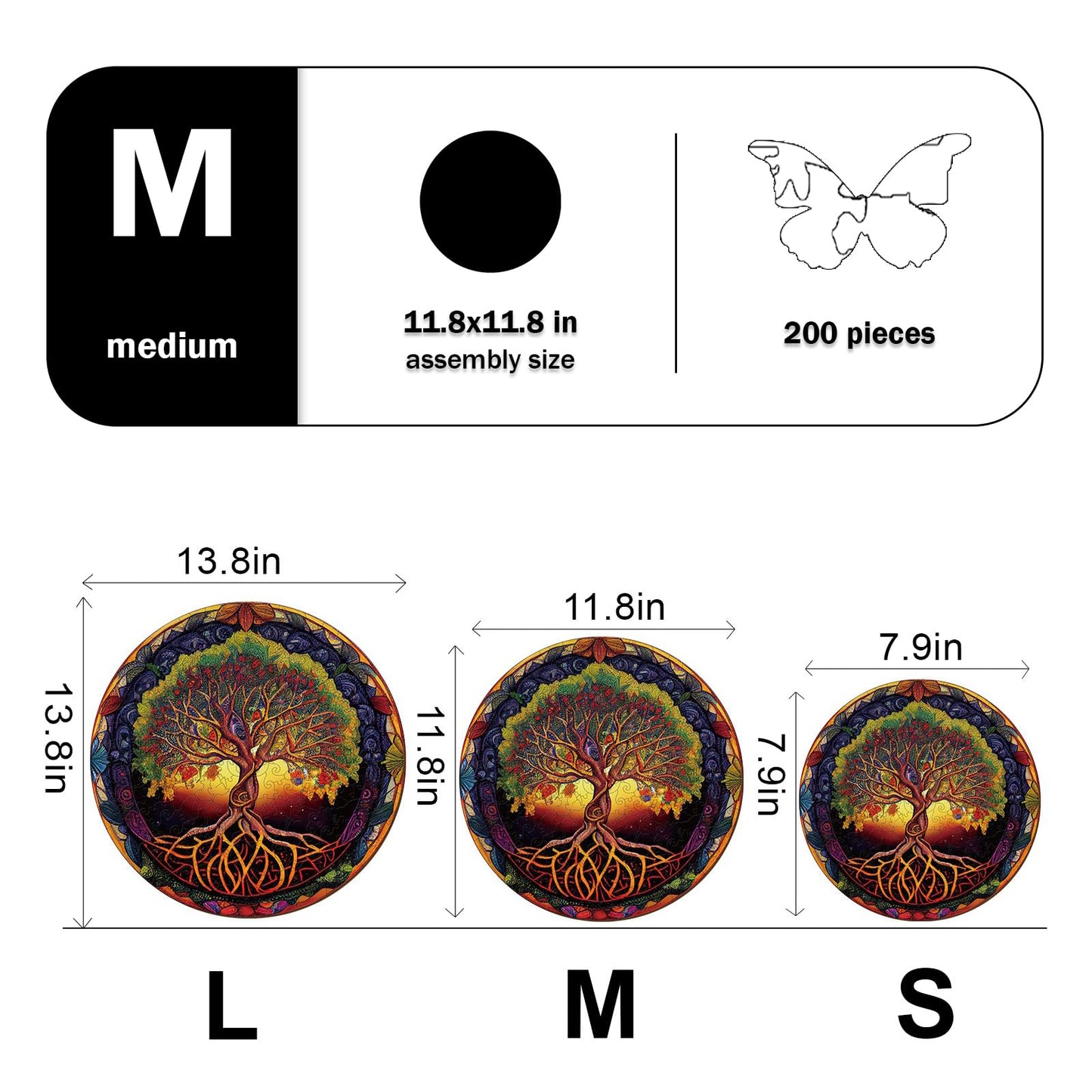Wooden Puzzles for mature-themeds  Tree of Life Wooden Jigsaw Puzzles for mature-themeds  Wood Puzzles mature-themed  Unique Shape Wood Cut Puzzles  Birthday Gifts for Family Friend (M-11.4 * 11.4in-190 pcs)