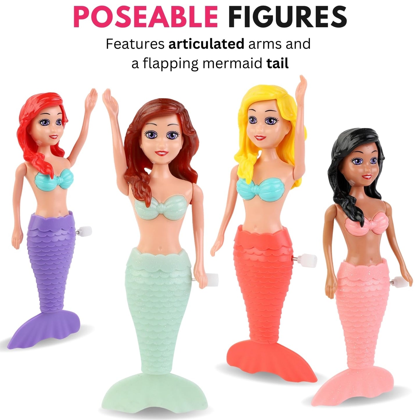 Mermaid Bath Toys For Toddlers Kids Girls - Princess Wind Up Tail Flap Floating Water Bathtub Toys, Swimming Pool Bathing Time Fun (12 Pack)
