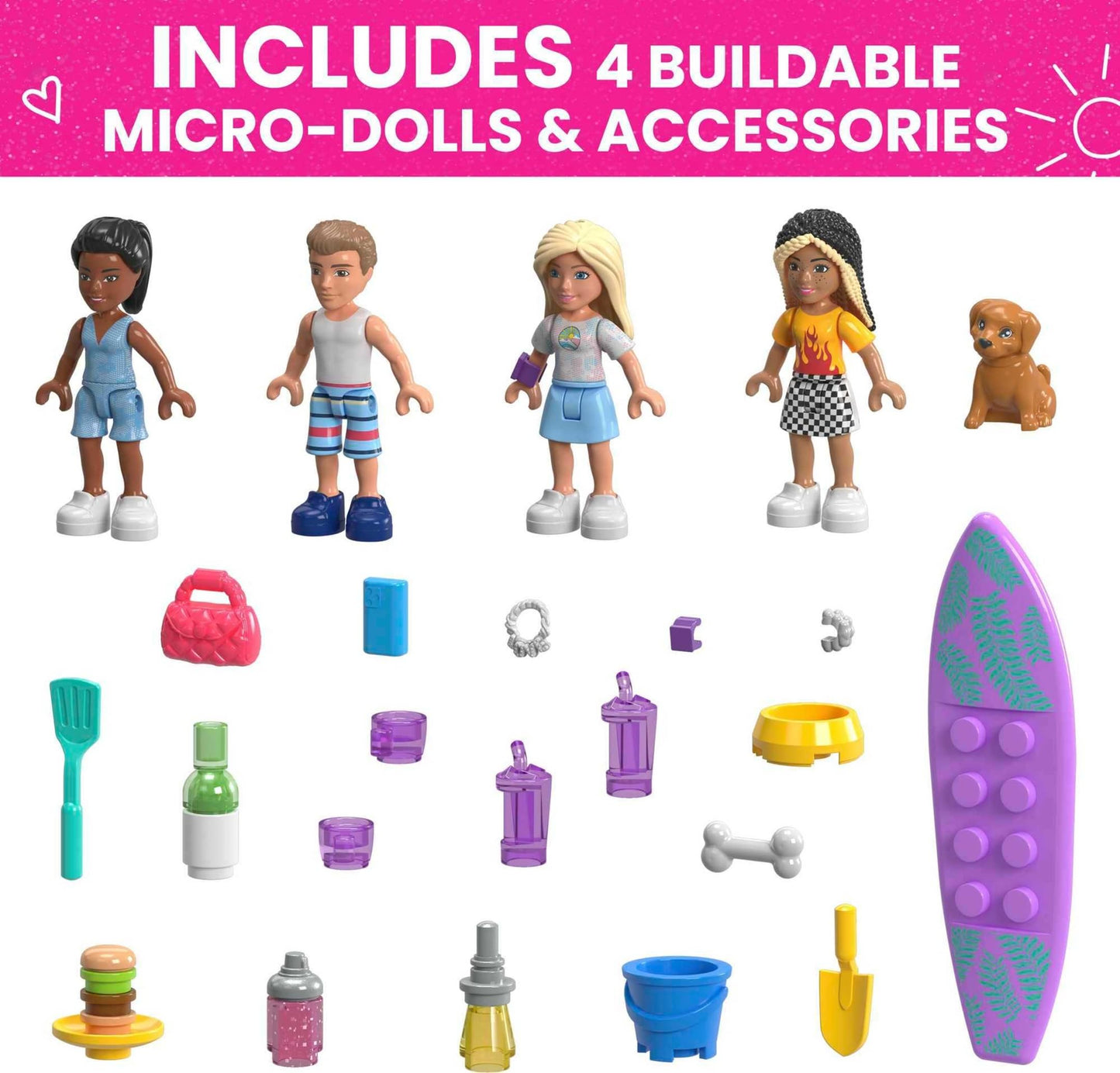 Mega Construx Barbie Dream Camper Adventure Building Toy Set, 580 Pieces, 4 Micro-Dolls, Pink, Ages 6+, Plastic