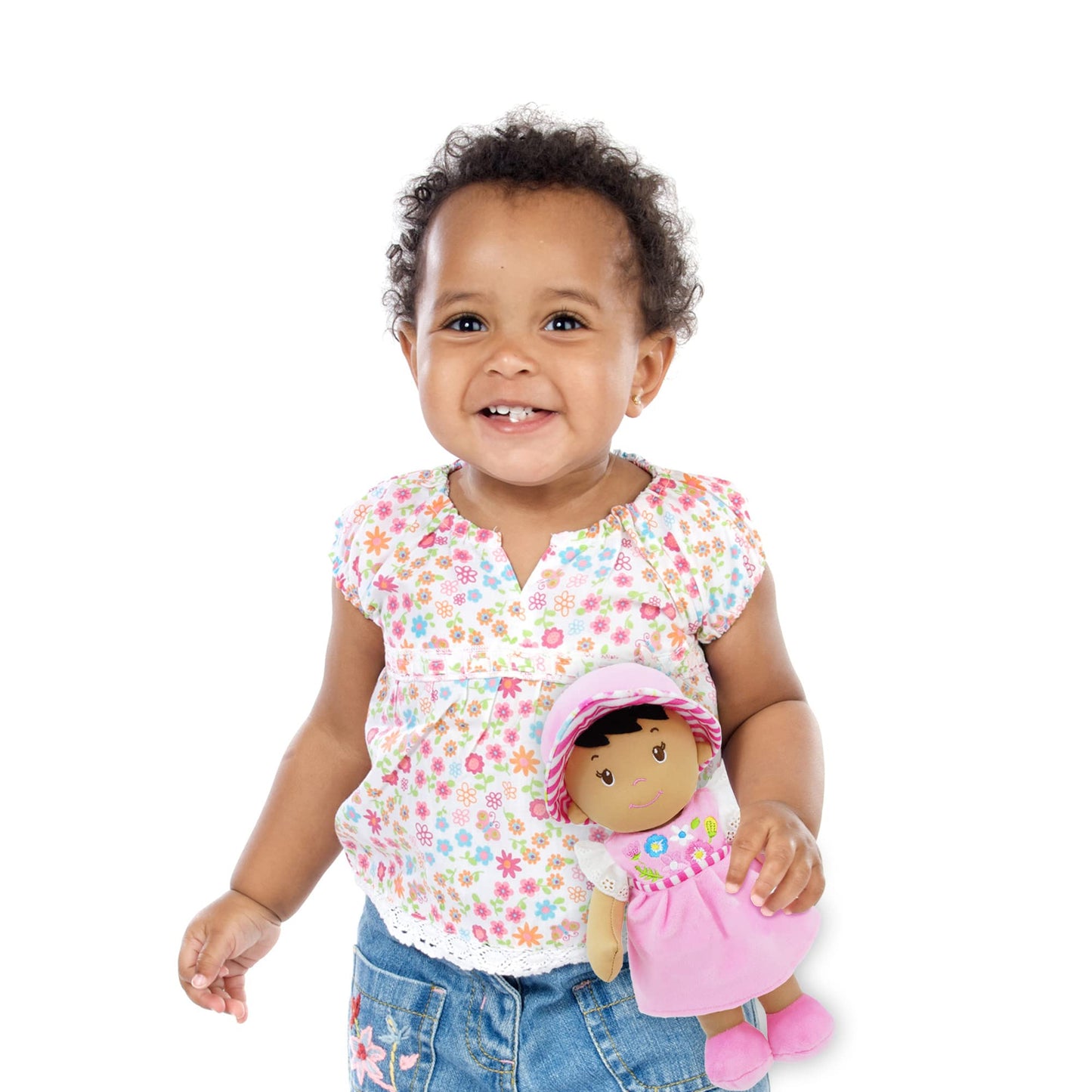 June Garden 12'' Soft Dolly Malorie - Stuffed Soft Baby Doll Gift For 1 2 3 Year Old Girls - Pink Dress