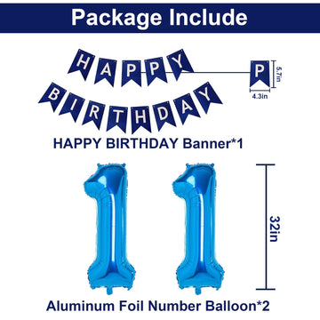 Naninuneno 11Th Blue Birthday Party Decorations For Boy Girl Men Women, Happy 11 Birthday Balloons Supplies With Happy Birthday