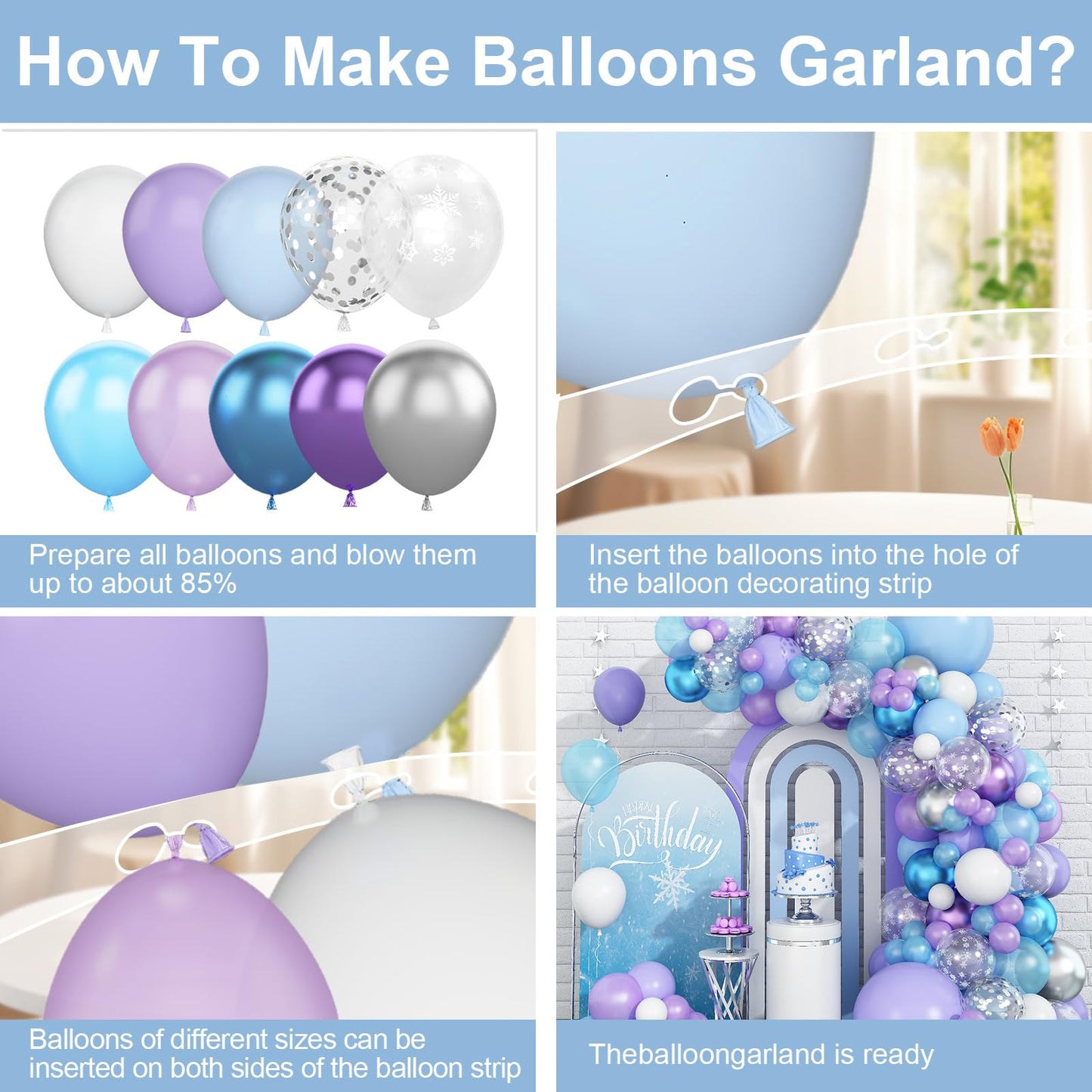 Frozen Balloon Arch Kit,Light Blue Purple White Balloon Garland With Silver Confetti Balloon,Metallic Blue Purple Balloon Decora