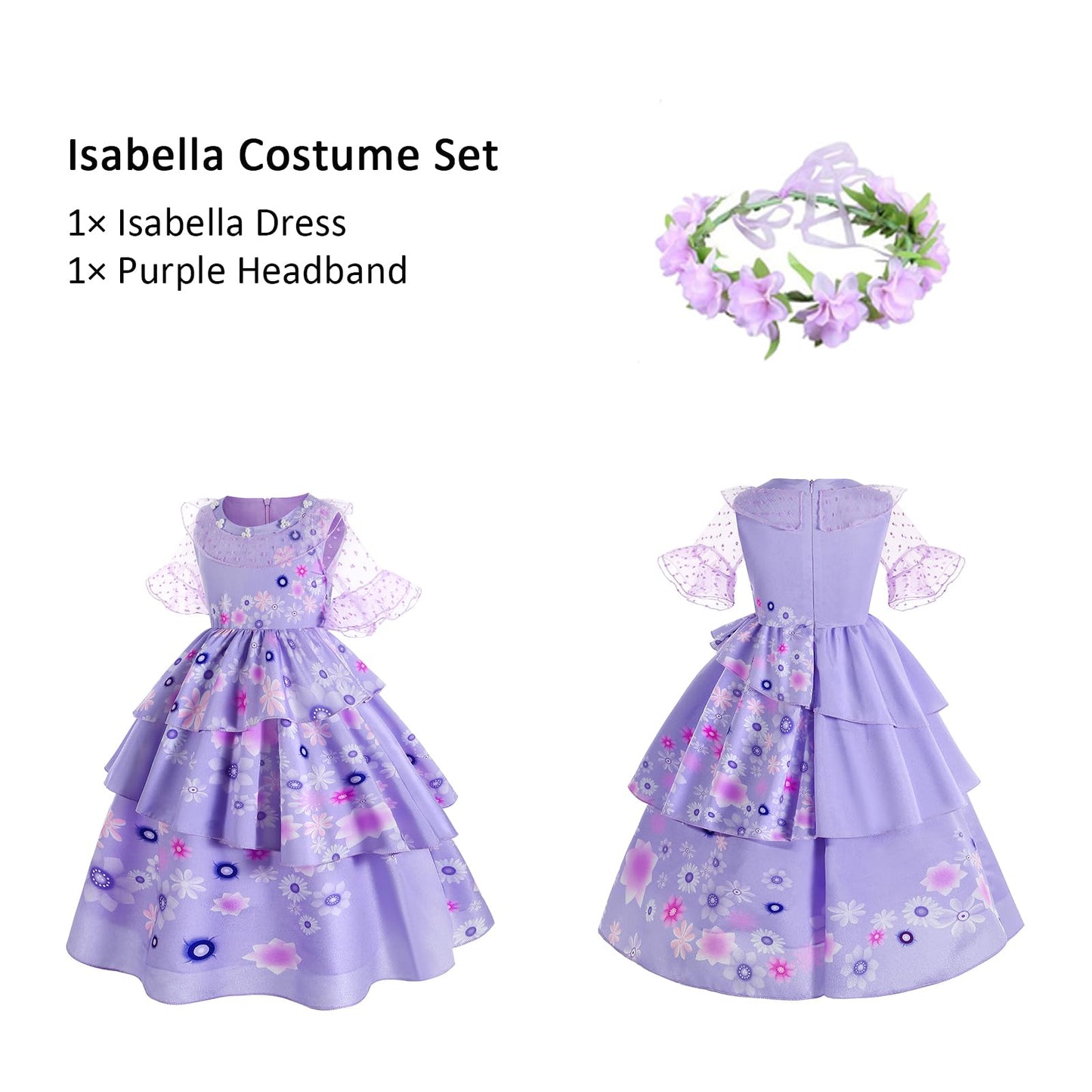 Foierp Isabella Dress For Girls Encanto Costume Dress Up Clothes Halloween Cosplay Party Outfit With Garland
