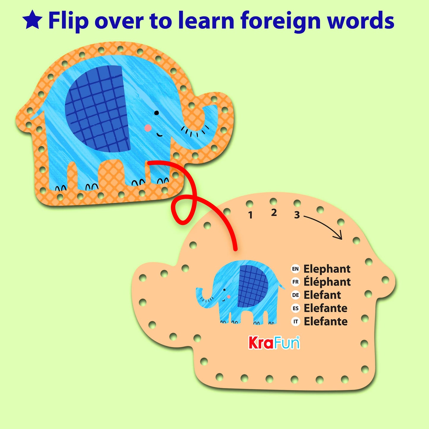 KRAFUN Beginner Preschool Lacing Card Kit for Kids Arts & Crafts, 5 Easy Safari and Animal Lacing Projects, Lacing Cards for Tod