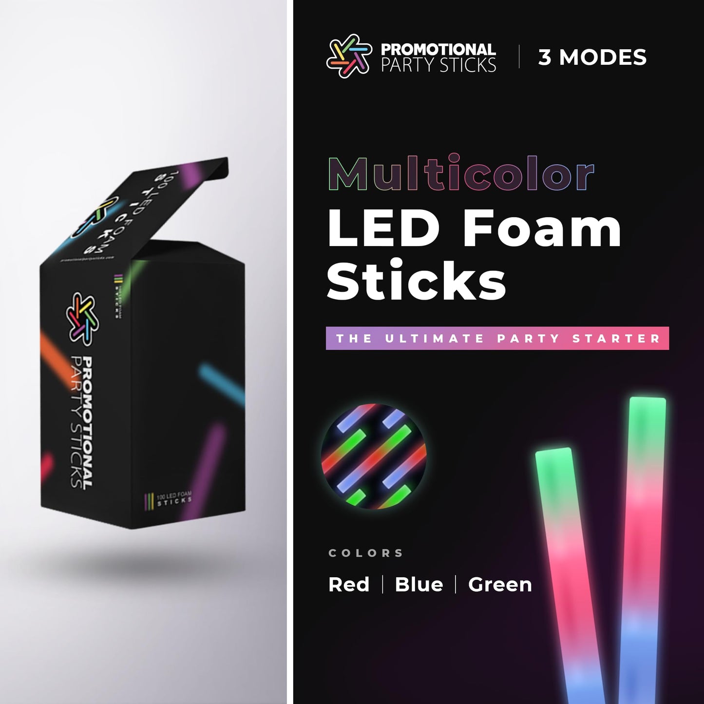 Promotional Party Sticks Foam Glow Sticks Bulk - 100 Foam Light Up Sticks and LED Foam Sticks - 16 Reusable Light Up Foam Sticks