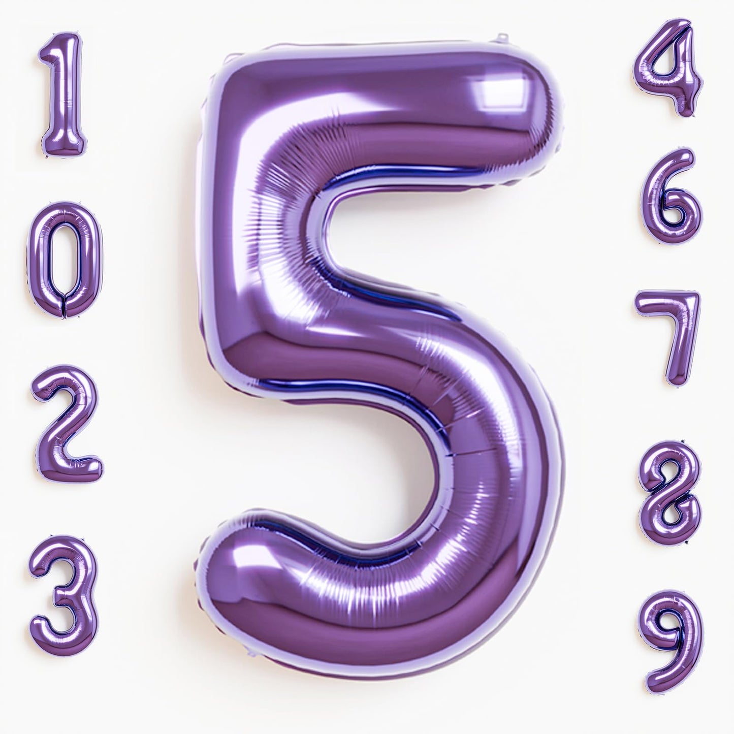 Rainbowq Party 5 Balloon Number 40 Inch For Boy Or Girl Big Purple 0-9 Foil Mylar Large 5 Number Balloon Happy 5Th Birthday Part