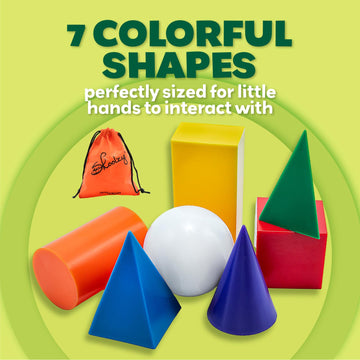 Skoolzy 7 Pcs 3D Shapes For Teaching And Math Manipulatives - Geometric Shapes And Geometric Solids, Math Teacher Supplies, Shapes For Math Manipulatives Kindergarten, 3D Shapes For Geometry Games