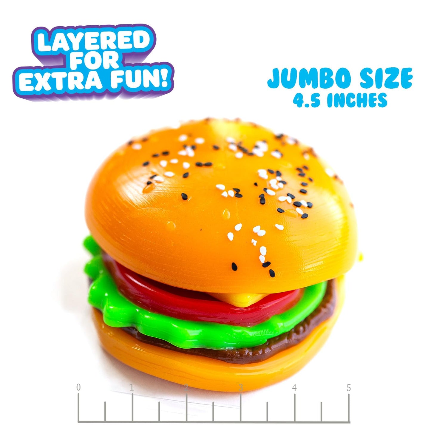 MushMeez Taba Squishy - Burger (Jumbo) Large, 3.5 Super Soft & Sticky Layered TABA Squishies - Squish, Squeeze, Great for Stress
