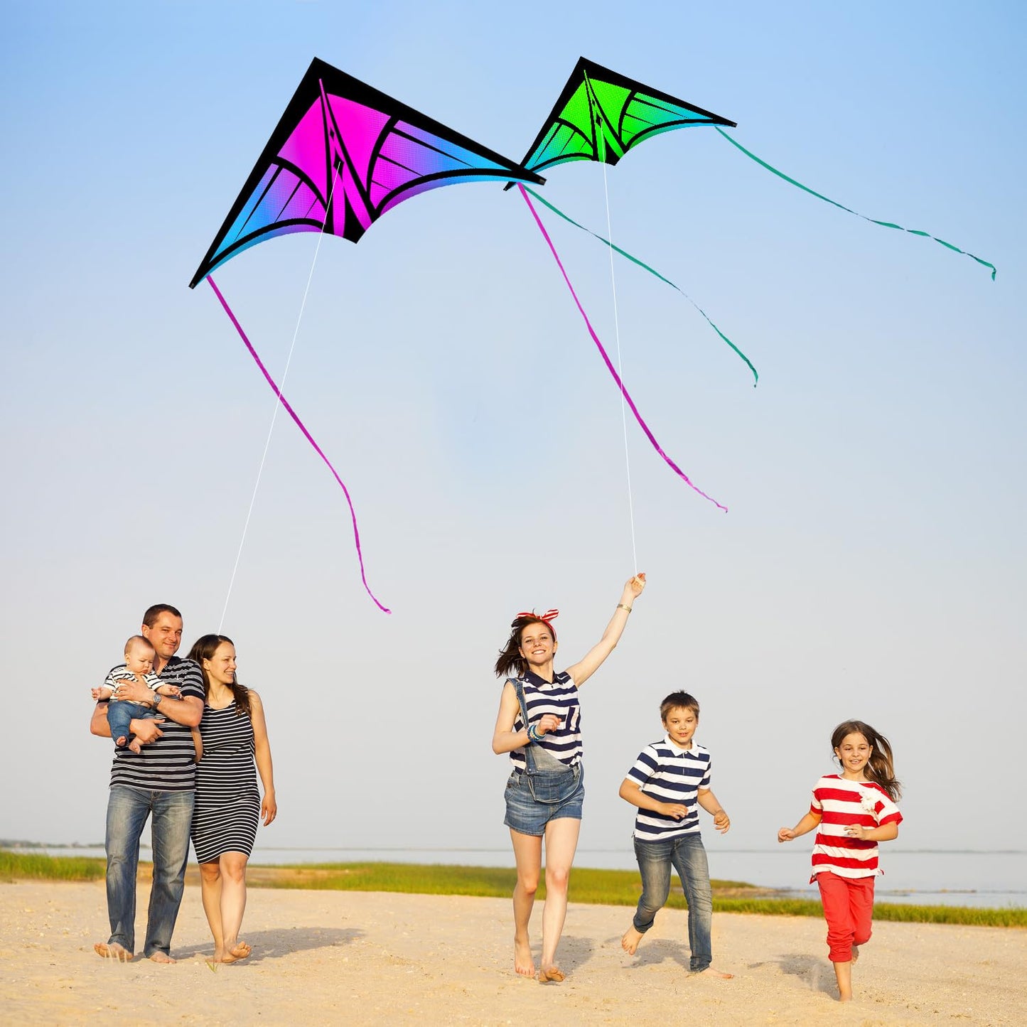 YFAFENGS 3-Pack Delta Kites Set for Beach & Outdoor - Easy Fly Kites for Kids Ages 4-8  8-12 & mature-themeds  Durable Wind-Resistant Frame(Gradient Purple/Green/Orange)