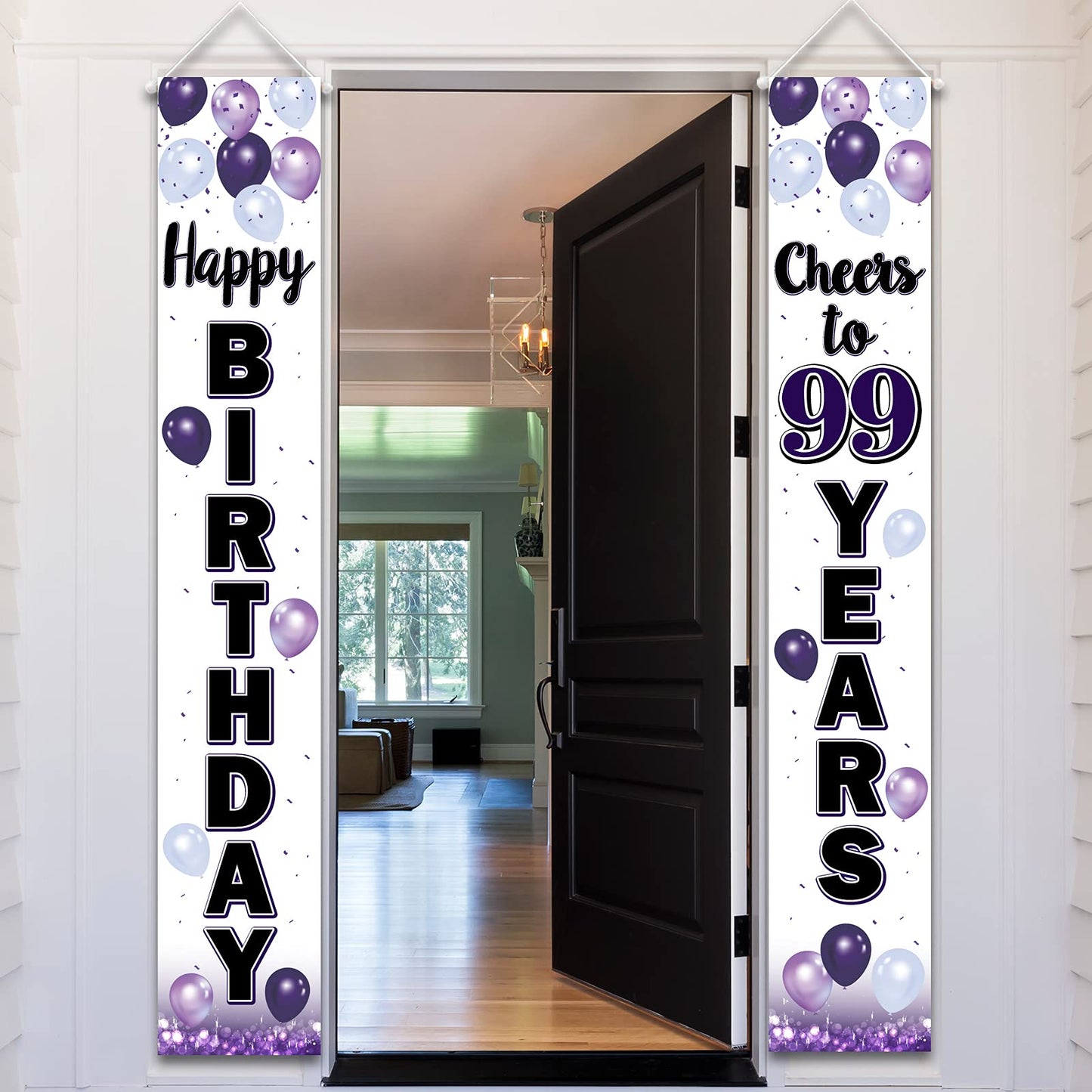 LASKYER Happy 99th Birthday Decorations,99th Purple Balloon Birthday Theme Door Hanging Banner Sign,99 Years Old Bday Party Supp
