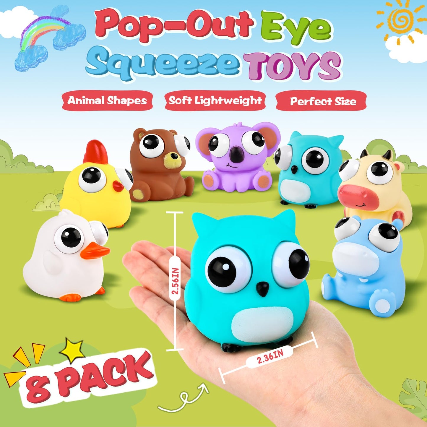 8 Pack Animal Squishy Fidget Toys, Cute Squishies Toys For Kids Adults, Pop Out Eyes Toy, Popping Eye Stress Relief Toy, Easter