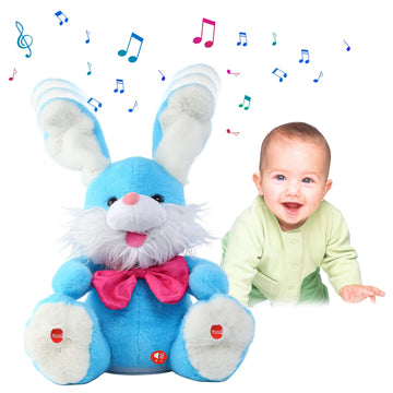 Miaodam Bunny Stuffed Animal, Children Songs & Lullabies Peek-A Boo Toys Repeats What You Say With Floppy Ears, Singing Stuffed Animals Birthday Gifts 6 7 8 9 10 12 Month 1 Year Old Boy Girl