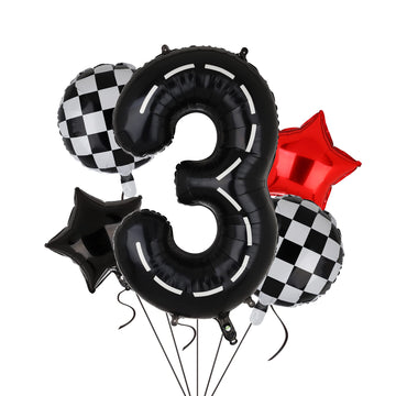 Race Car Birthday Balloons 40 Inch Racetrack Number Balloon 3 Black Boys 3St Birthday Race Car Theme Party Decor Supplies 5 Pcs