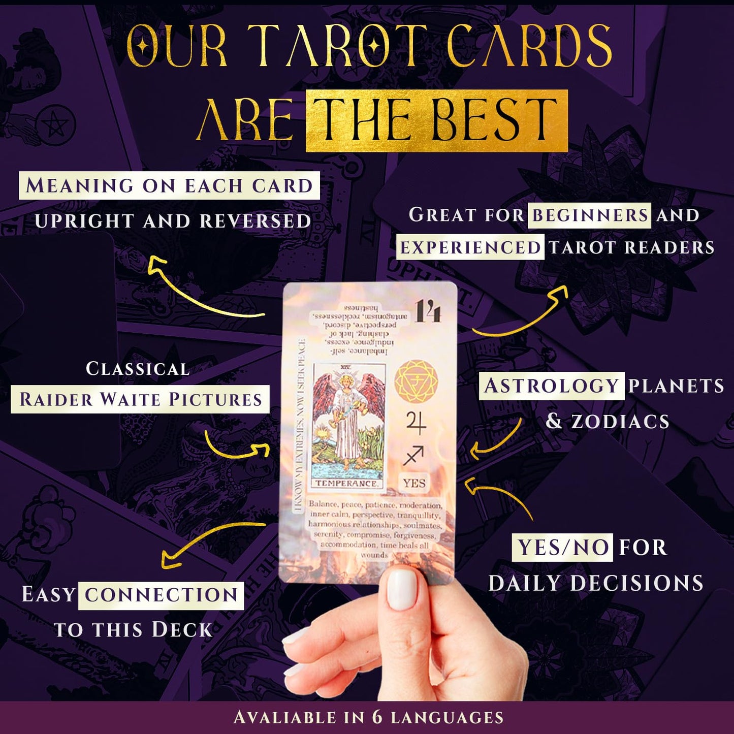 Witchy Cauldron Learning Tarot Cards - Medium Multicolor Paper Deck with Meanings for Beginners