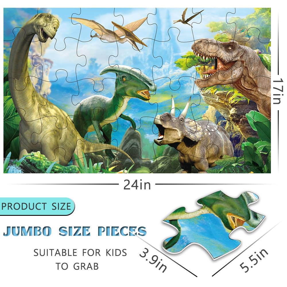 Dinosaur Jigsaw Puzzle For Kids Age 3-5 4-8 Year Old, 35 Piece Jumbo Toddler Floor Puzzle For Kid Boy Girl Learning Educational Toy Gift Box