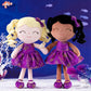 Gloveleya Soft Dolls Plush Figure Brown Skin Glitter Purple Dress Baby Doll Gift 12Inches