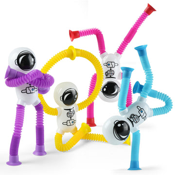 Eowvsio 4Pcs Valentines Day Gifts For Kids,Astronaut Pop Tubes Valentines Fidget Toys,Autistic Travel Valentines Toys,Valentine